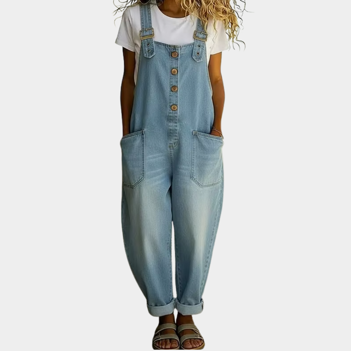 Mae | Douce Salopette en Denim Vintage avec Bretelles Ajustables