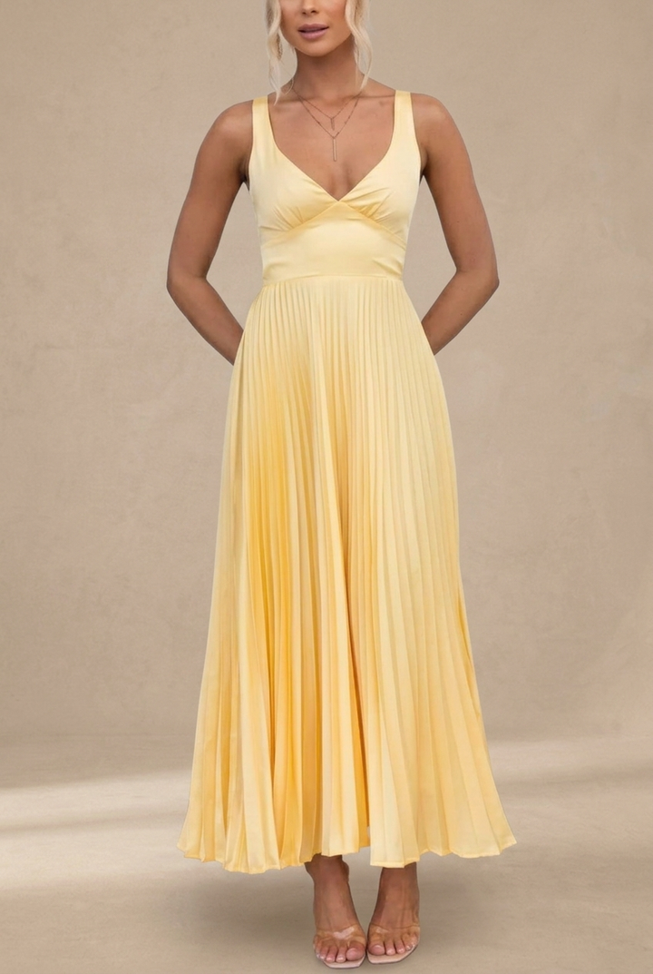 Alma™ | Robe Plissée d'Été en Jaune