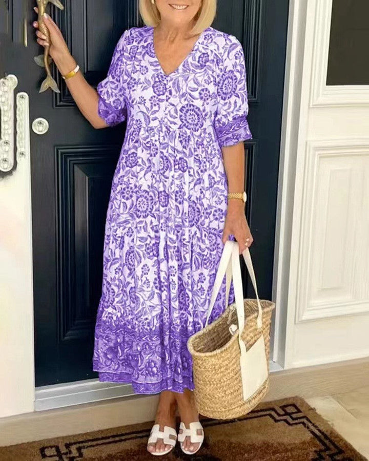 Rocío | Élégante robe maxi florale avec décolleté en V