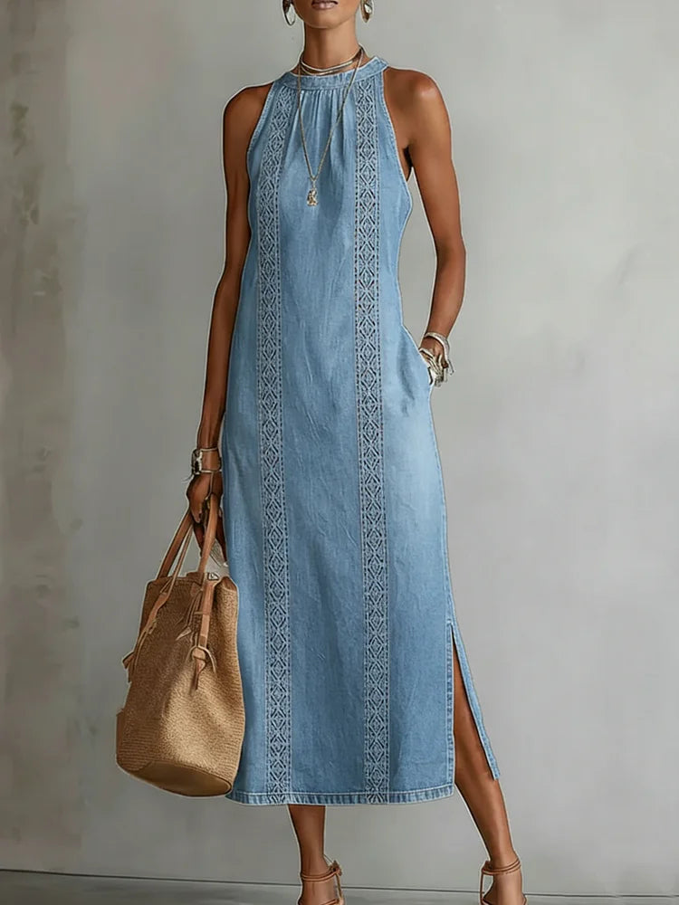 Julia | Robe en Jean avec Détails en Dentelle Rétro