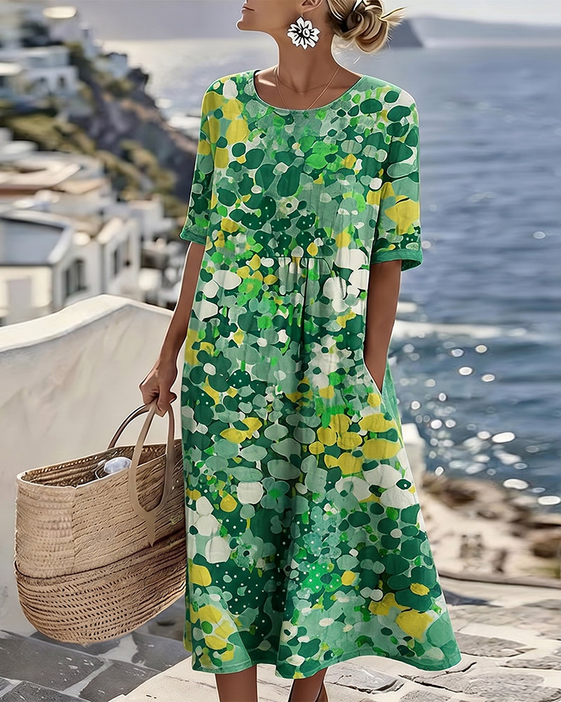 Rochie midi florală, confortabilă și airy