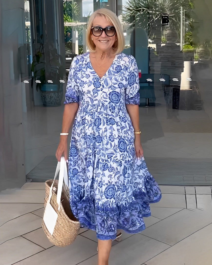 Rocío | Élégante robe maxi florale avec décolleté en V