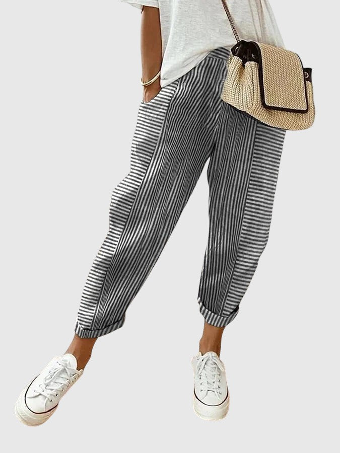 Nina – Pantaloni Eleganți cu Model Stripe