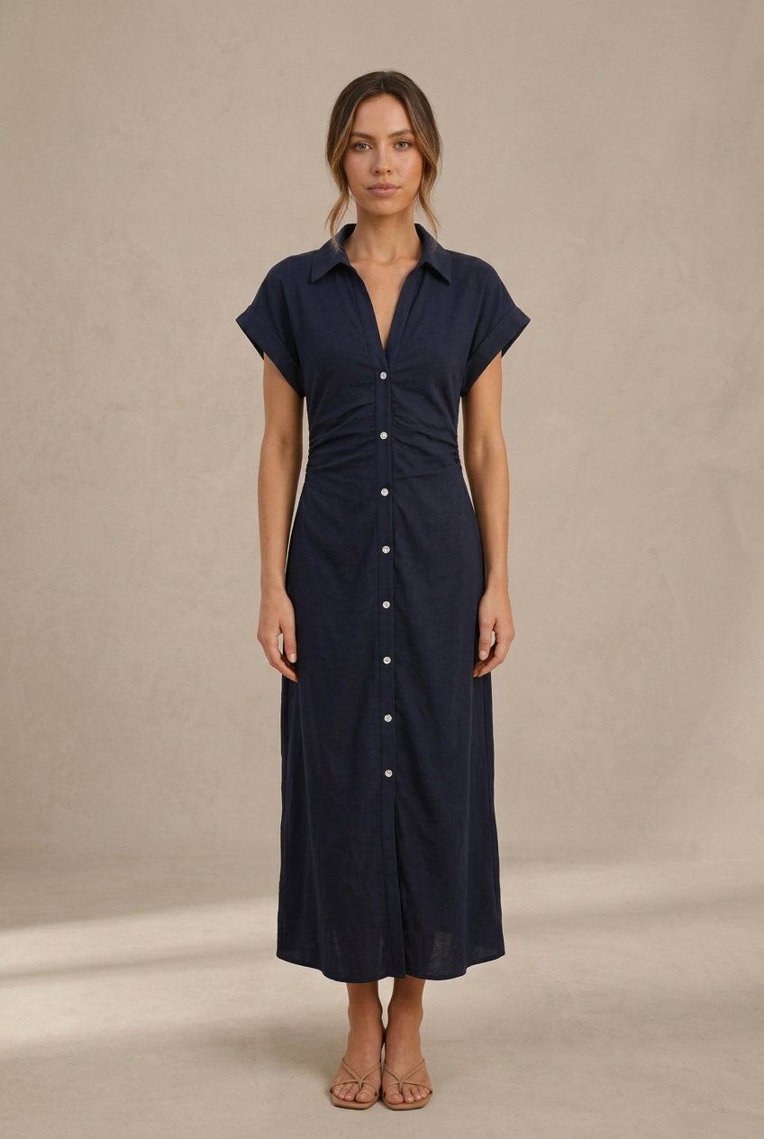 Denim | Robe midi à boutons