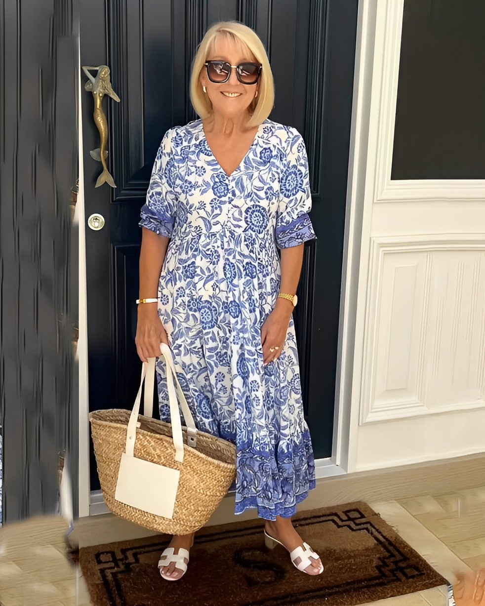 Rocío | Élégante robe maxi florale avec décolleté en V
