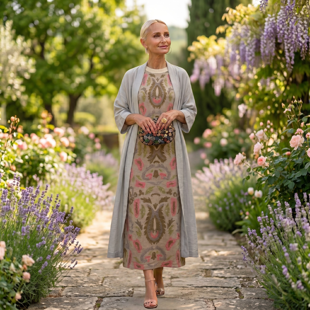Victoria | Rochie Maxi Tipărită cu Strat Asortat