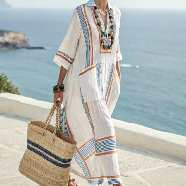 Caftan Dress 'Solange' – Blue & Amber