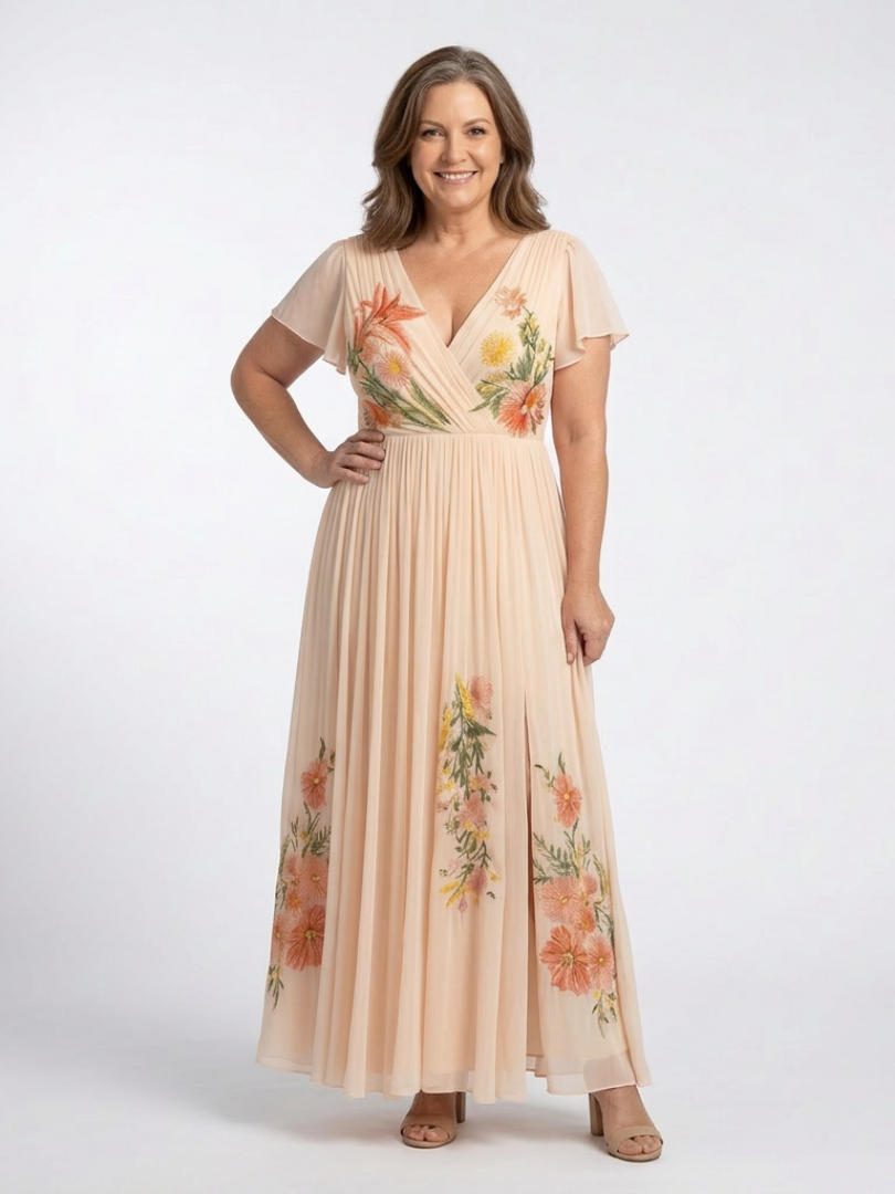 Calista | Rochie Maxi fără Mâneci cu Decupaj în Formă de V