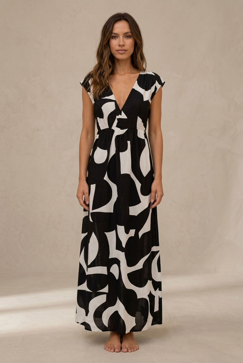 Camelia | Robe midi légère à motif éclatant