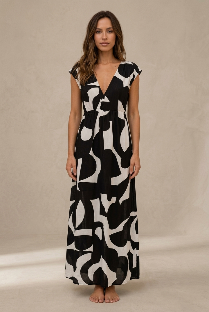 Camelia | Robe midi légère à motif éclatant