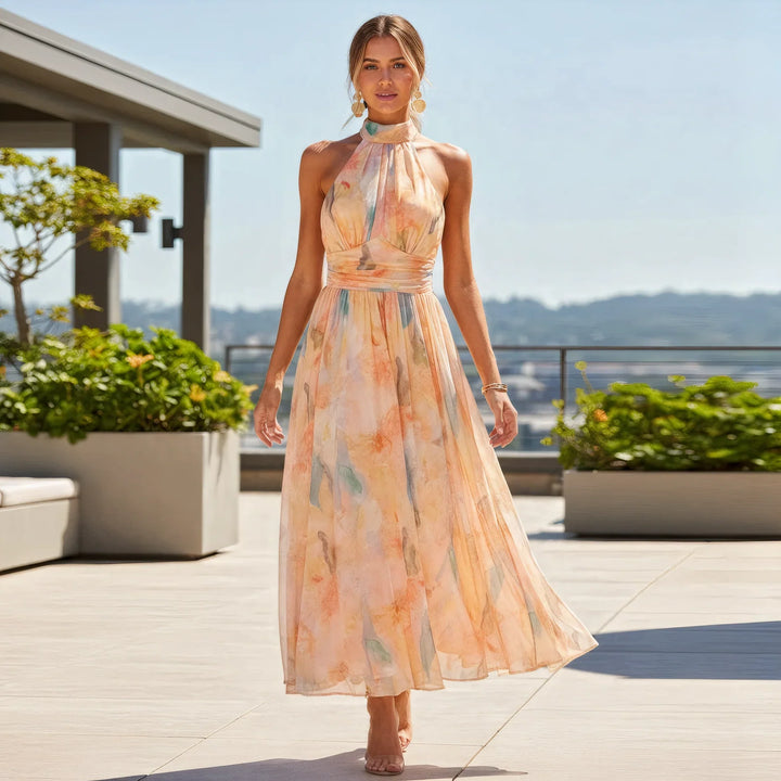 Esther | Robe Halter à Imprimé Aquarelle