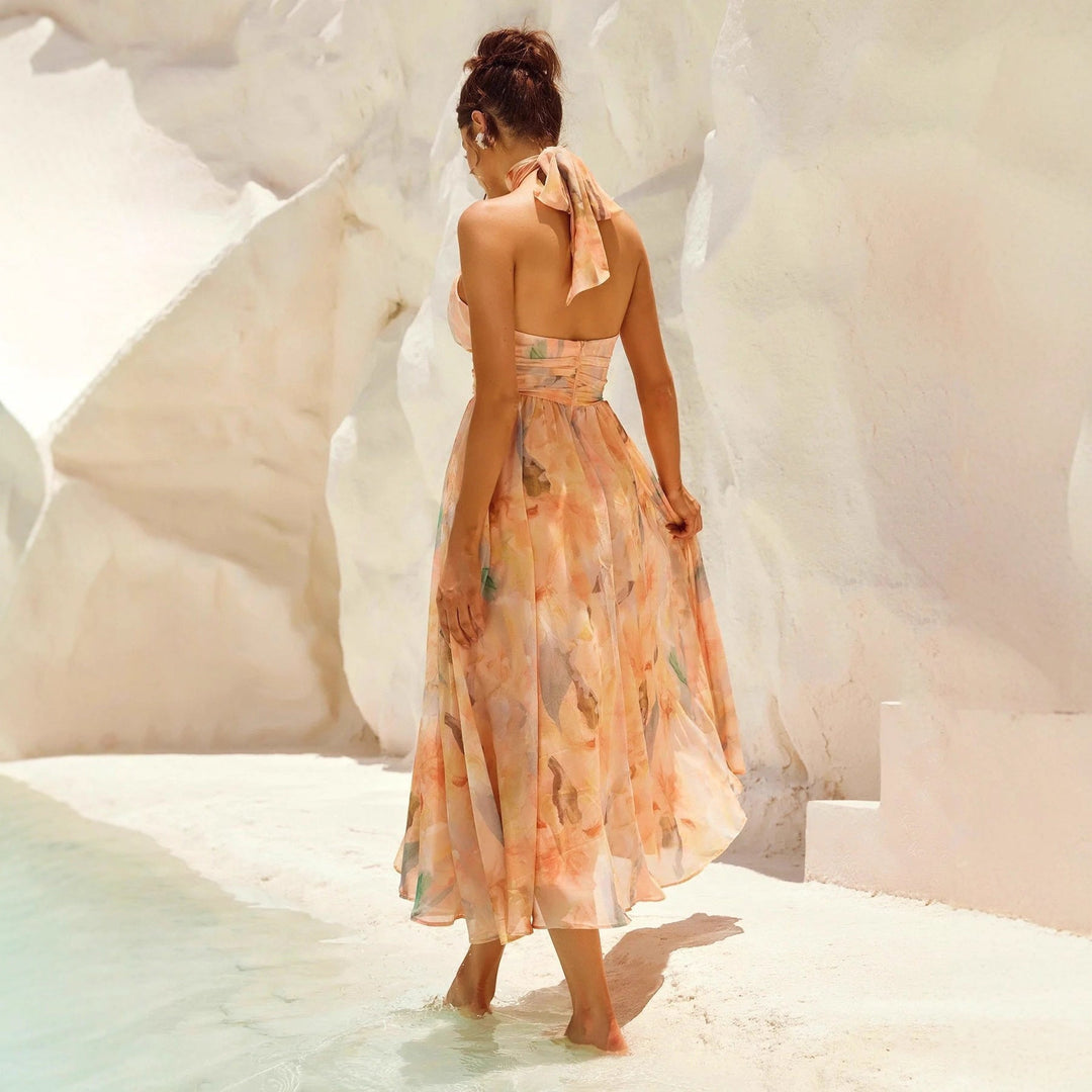 Esther | Robe Halter à Imprimé Aquarelle