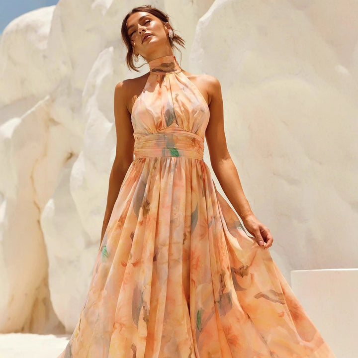 Esther | Robe Halter à Imprimé Aquarelle