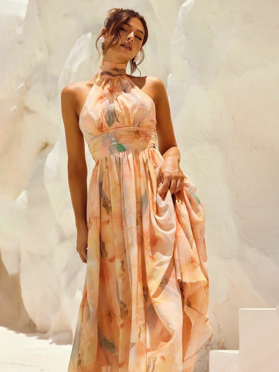 Esther | Robe Halter à Imprimé Aquarelle
