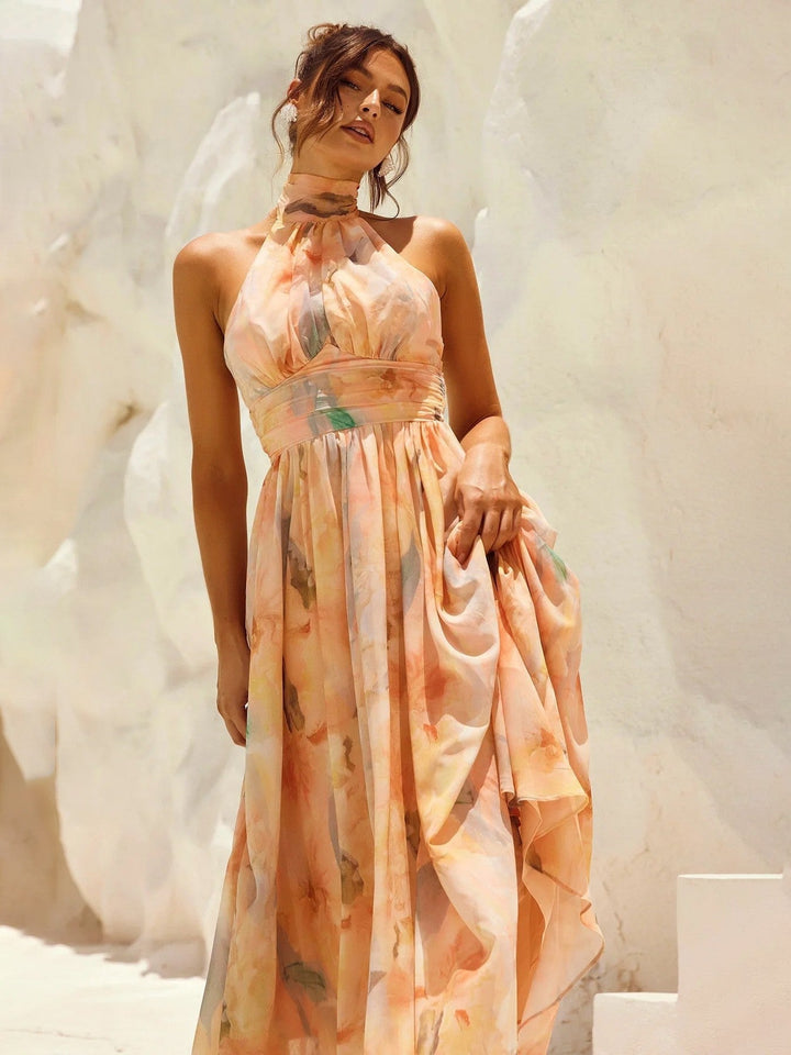 Esther | Robe Halter à Imprimé Aquarelle