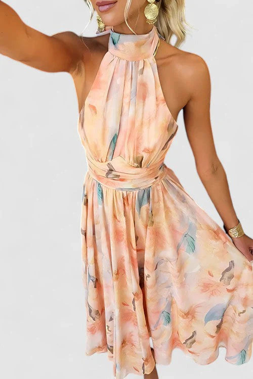 Esther | Robe Halter à Imprimé Aquarelle