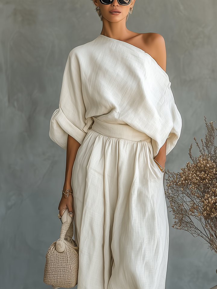 Lisa | Ensemble Doux Off-Shoulder avec Pantalons Ajustés