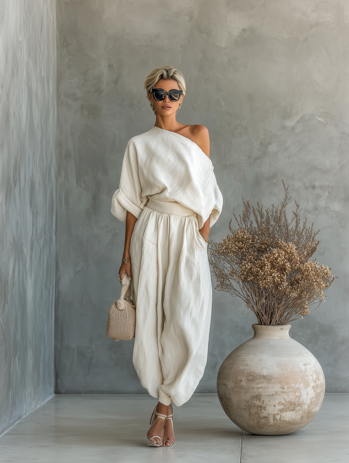 Lisa | Ensemble Doux Off-Shoulder avec Pantalons Ajustés