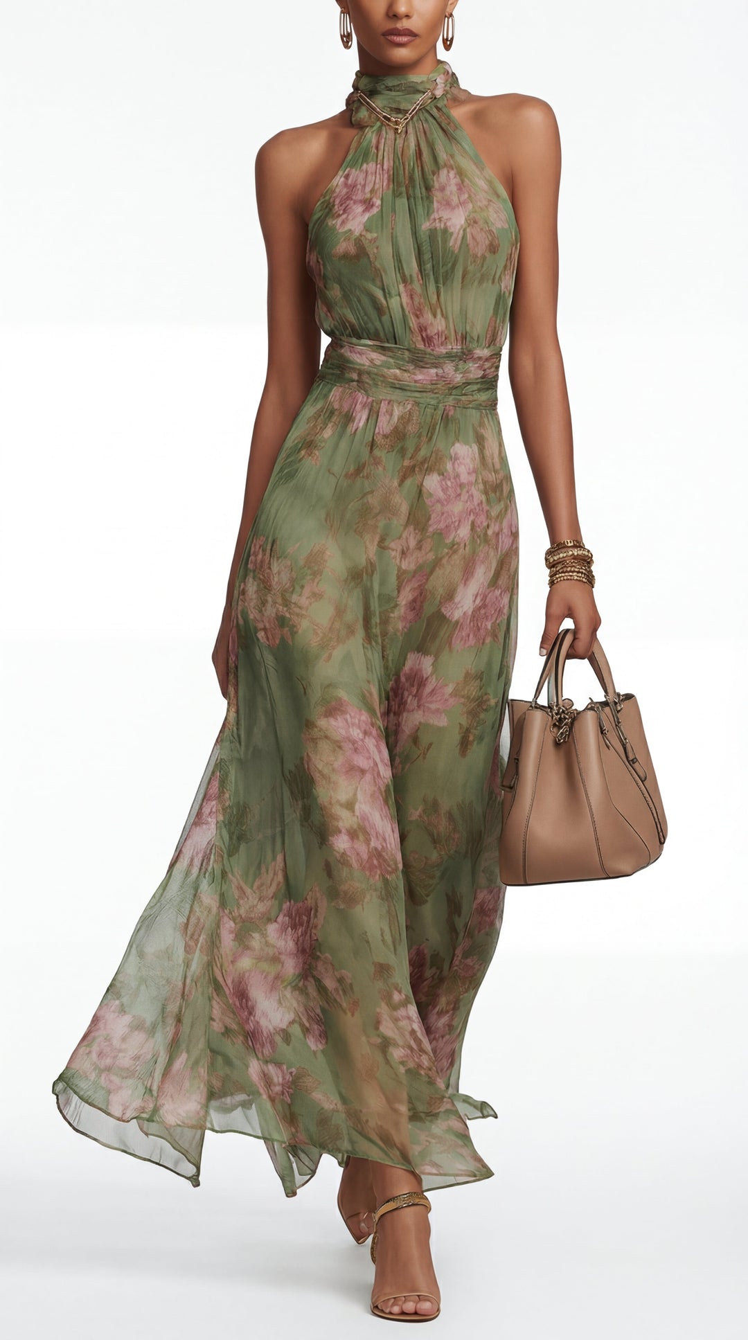 Livia™ | Élégante Robe Maxi Halter à Motif Floral