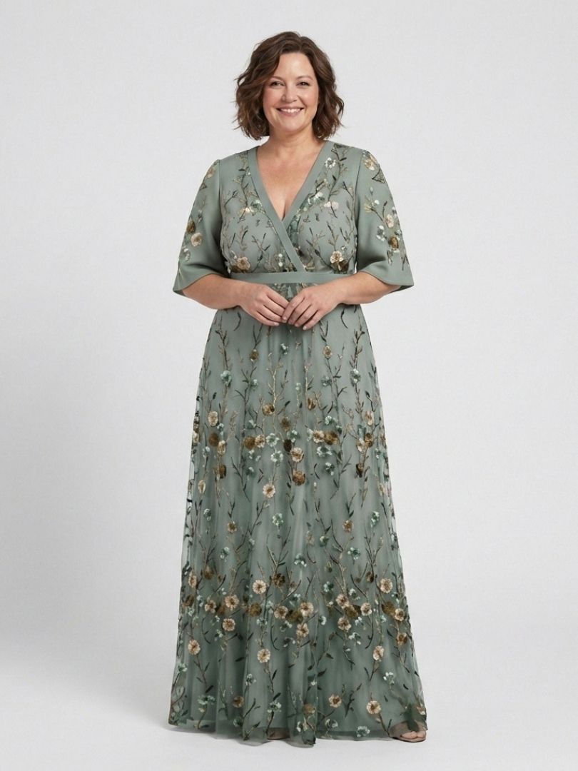 Evadne | Rochie maxi florală cu decolteu în V și mâneci scurte