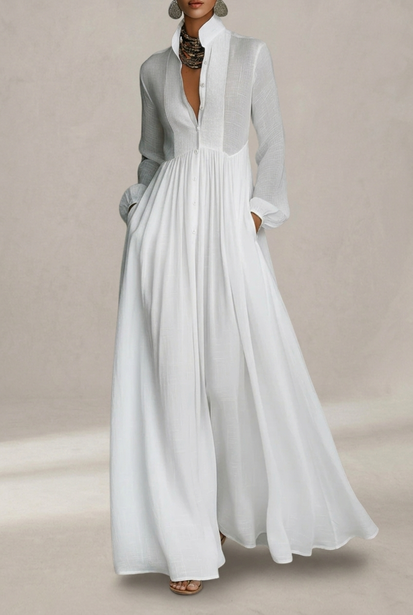 Selena | Robe Maxi à Boutons Frontaux Fluides