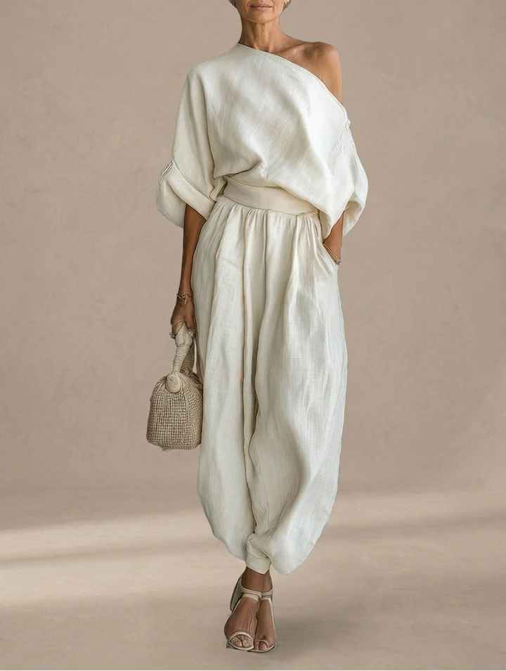 Lisa | Ensemble Doux Off-Shoulder avec Pantalons Ajustés