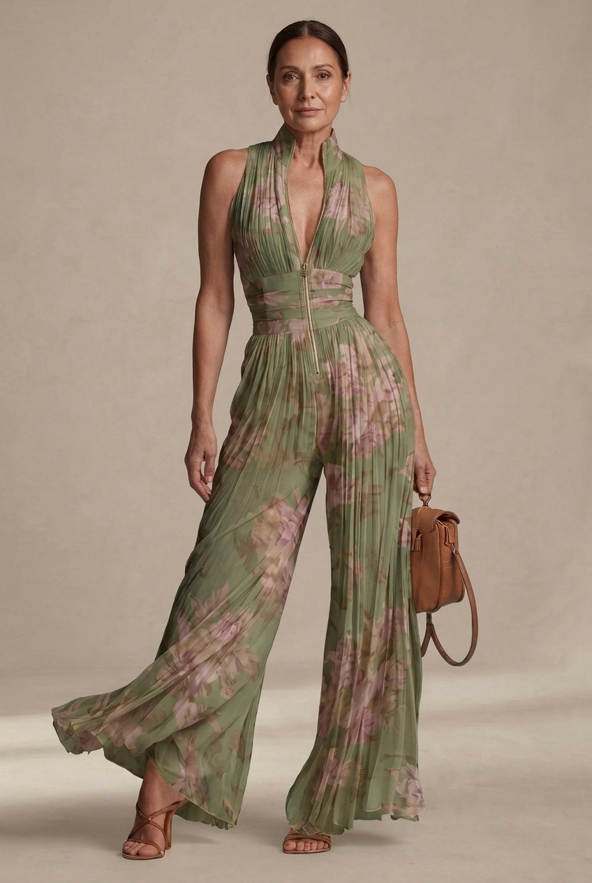 Inés | Plissée Floral Georgette Jumpsuit
