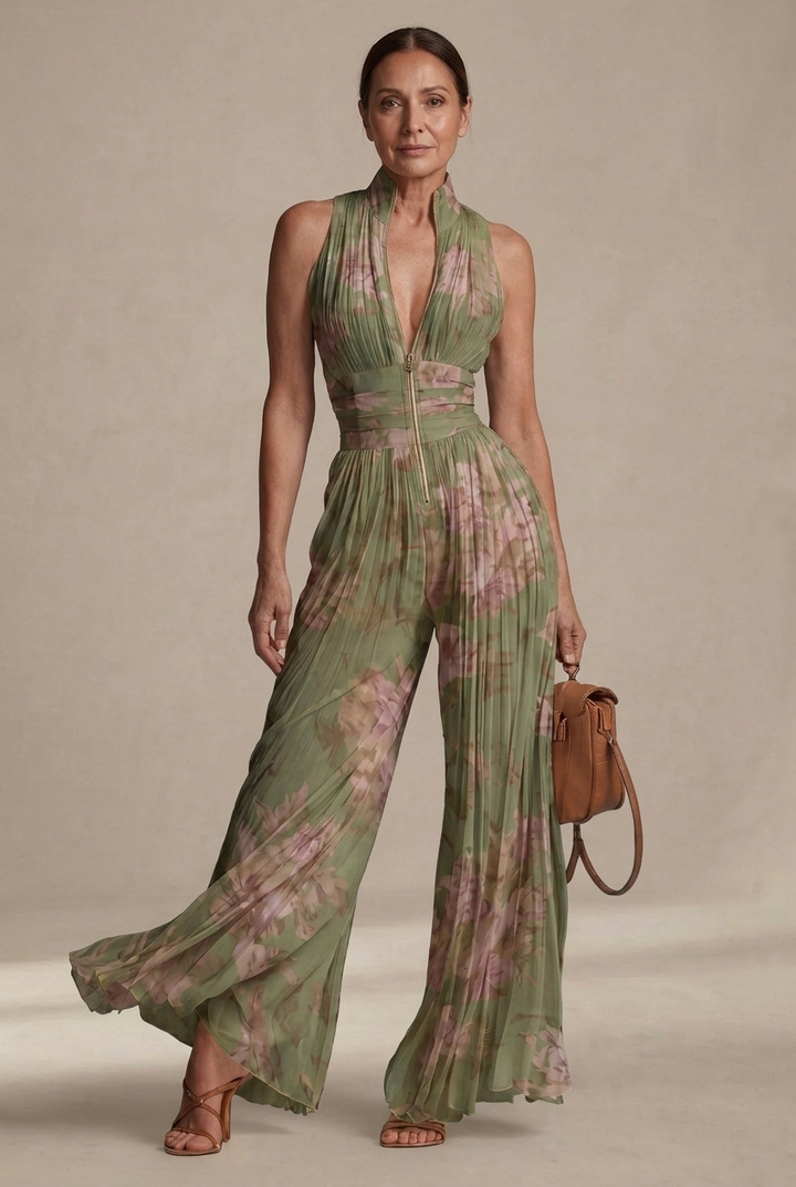 Inés | Plissée Floral Georgette Jumpsuit