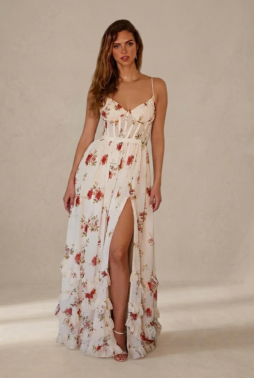 Paola | Robe romantique à fleurs avec décolleté en V