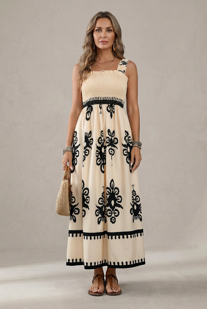 Martina | Robe Maxi à Imprimé Artistique avec Taille Élastique