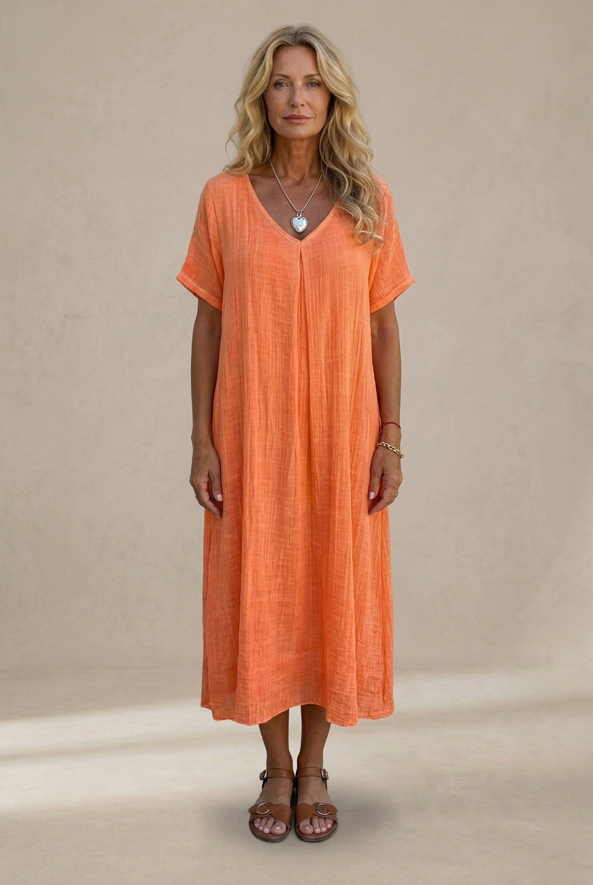 Marisol | Robe maxi évasée avec décolleté en V et tissu fluide