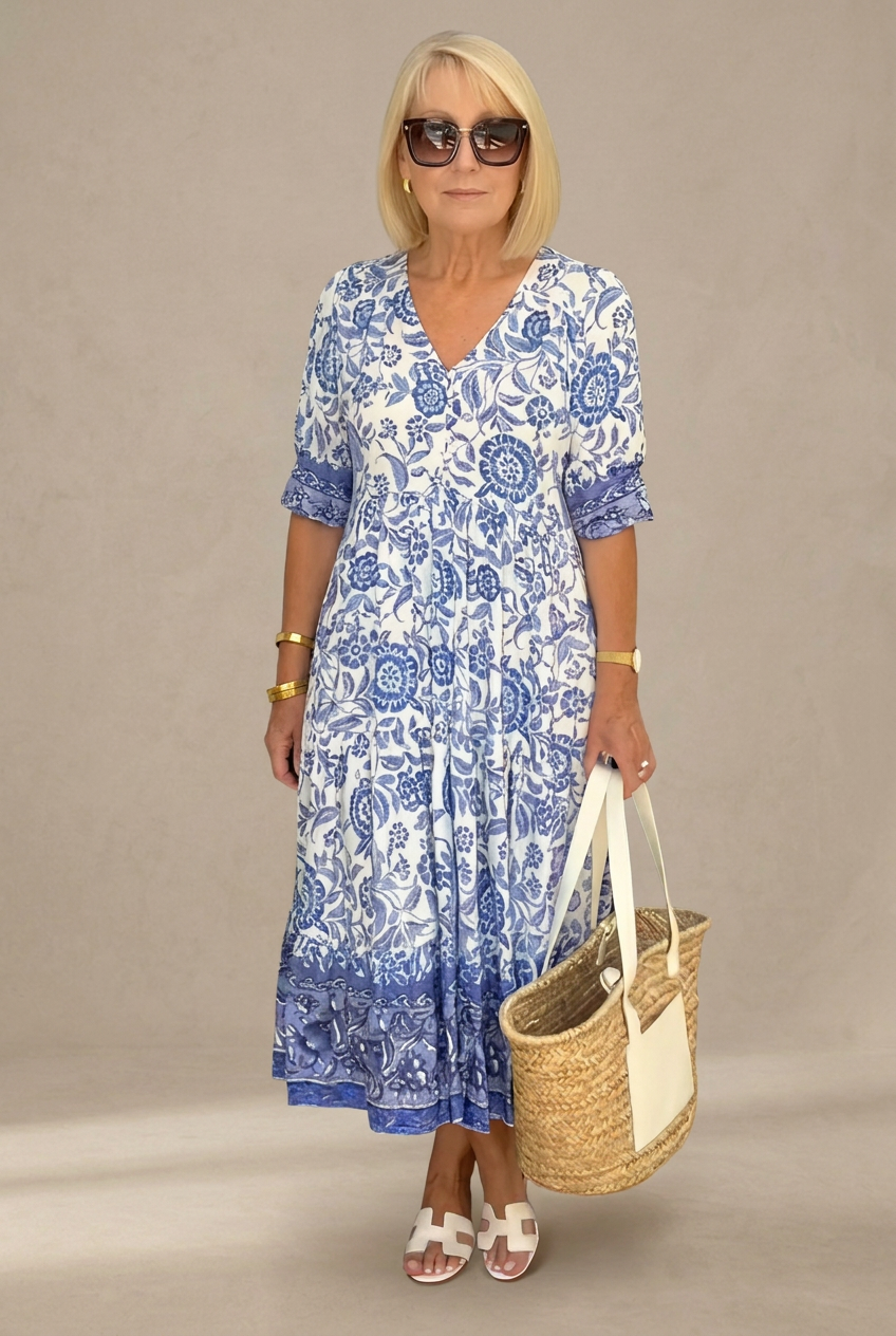 Rocío | Élégante robe maxi florale avec décolleté en V