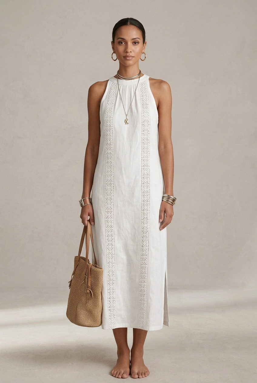 Jimena | Robe midi en lin à col mao