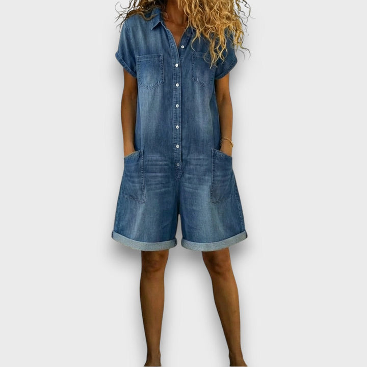 Joan | Salopette courte vintage en denim de coton