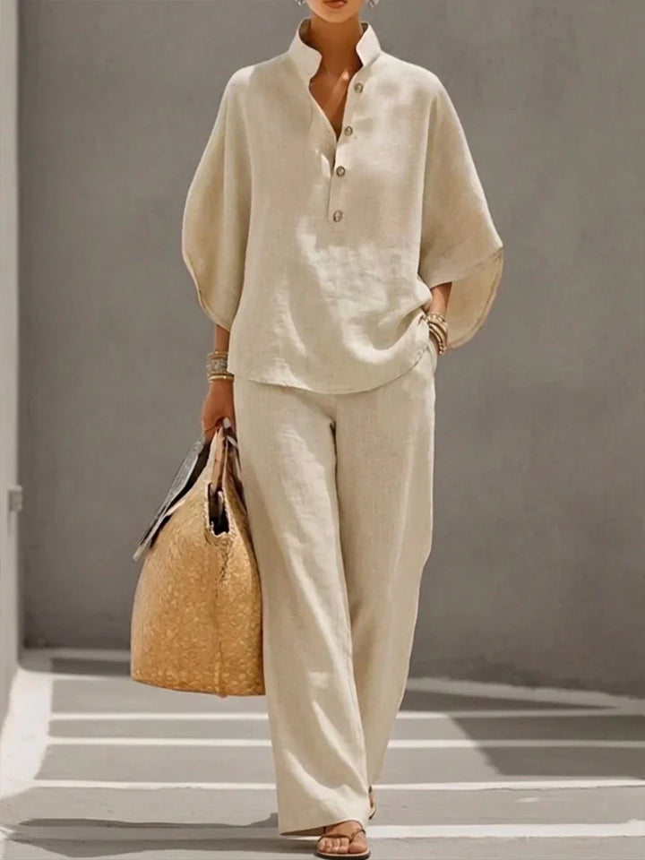 Maribel™ | Ensemble en lin à manches chauve-souris et pantalon ample