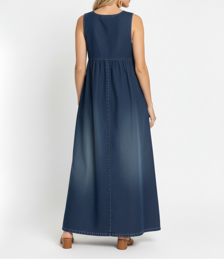 Karen | Robe Maxi en Denim Vintage Doux et Lavé" could be rewritten as:

"Karen | Maxi Robe en Denim Vintage Doux et Lavé