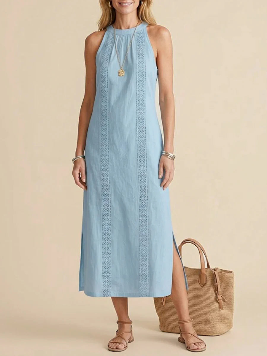 Jimena | Robe midi en lin à col mao