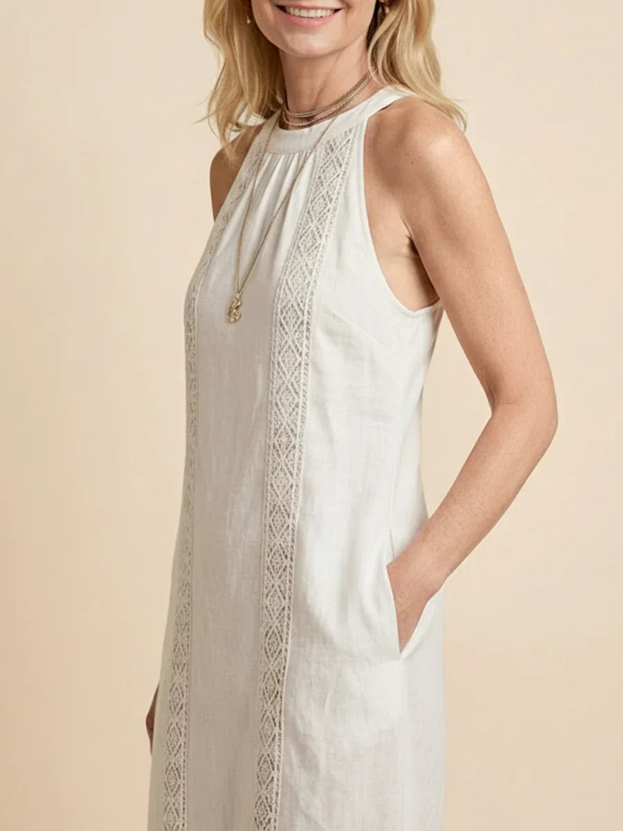 Jimena | Robe midi en lin à col mao