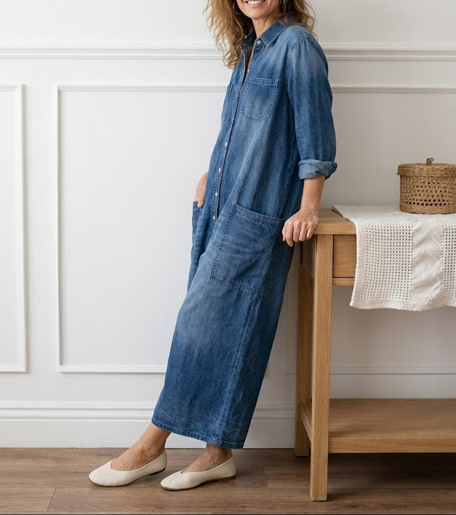 Diana™ | Salopetă vintage din denim cu butoni