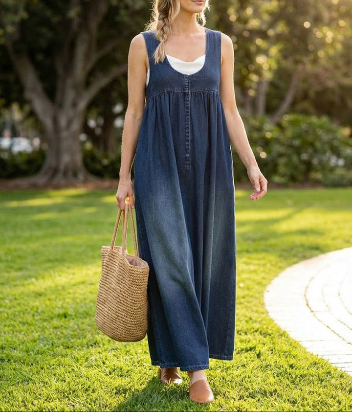 Karen | Robe Maxi en Denim Vintage Doux et Lavé" could be rewritten as:

"Karen | Maxi Robe en Denim Vintage Doux et Lavé
