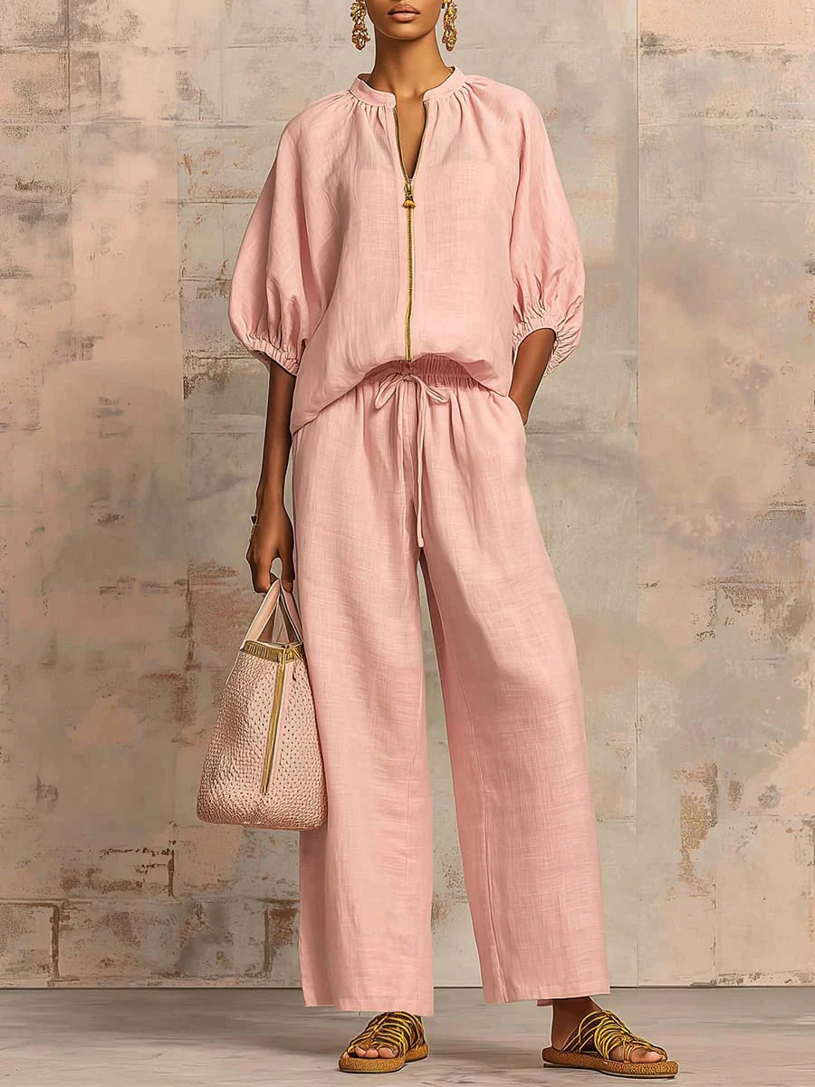 Alba | Ensemble de deux pièces : Chemise décontractée et pantalon à jambes larges