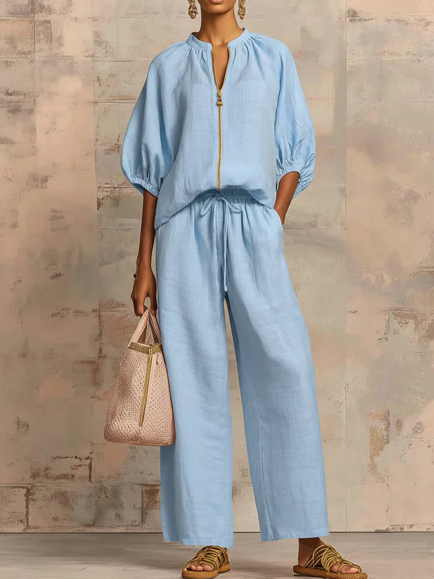 Alba | Ensemble Deux Pièces : Chemise Décontractée et Pantalon à Jambes Larges