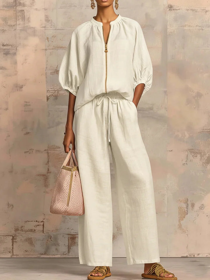 Alba | Ensemble de deux pièces : Chemise décontractée et pantalon à jambes larges