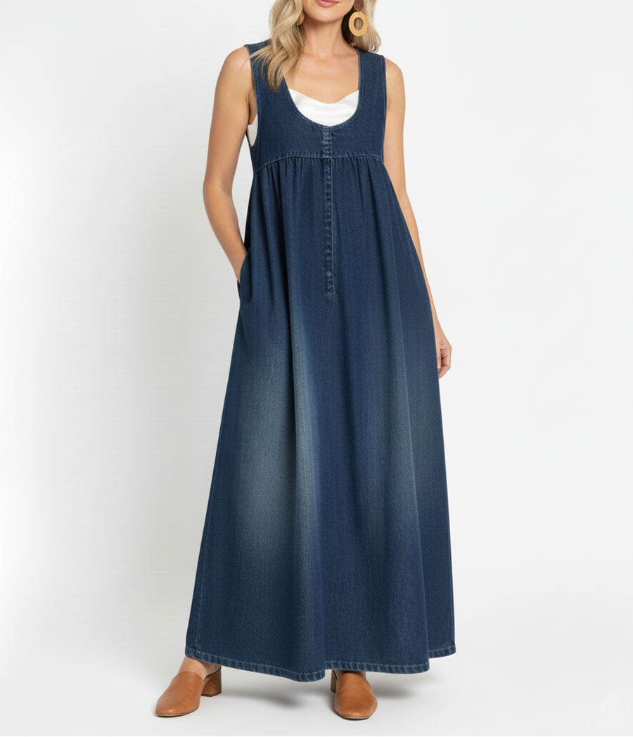 Karen | Robe Maxi en Denim Vintage Doux et Lavé" could be rewritten as:

"Karen | Maxi Robe en Denim Vintage Doux et Lavé