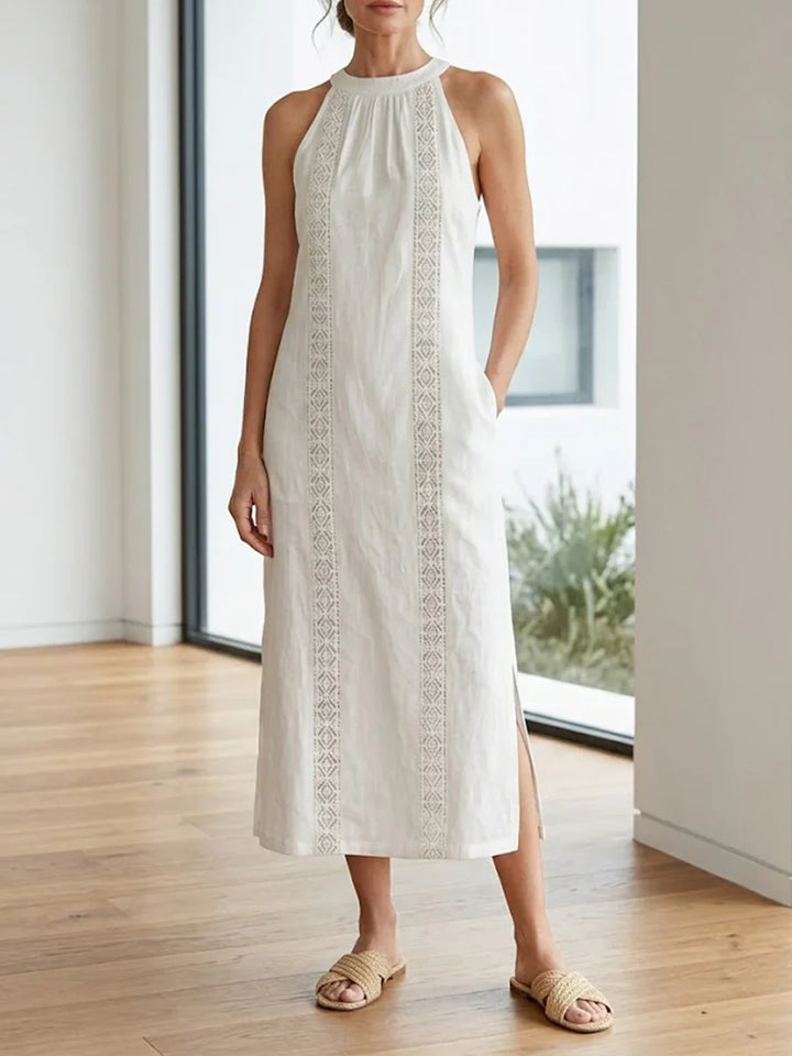 Jimena | Robe midi en lin à col mao