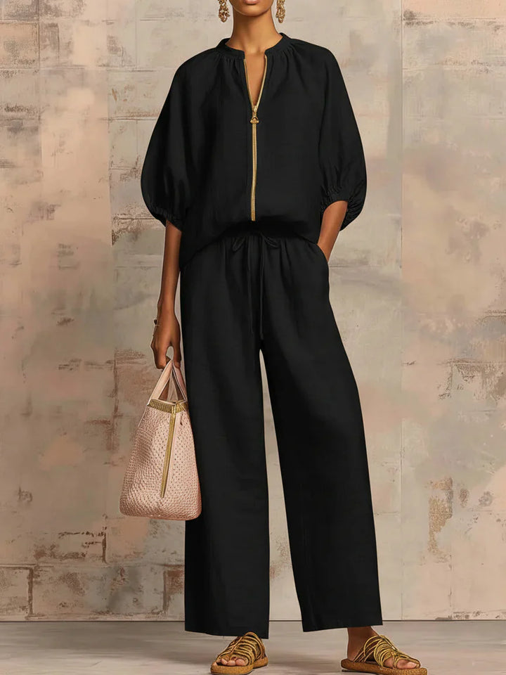Alba | Ensemble de deux pièces : Chemise décontractée et pantalon à jambes larges