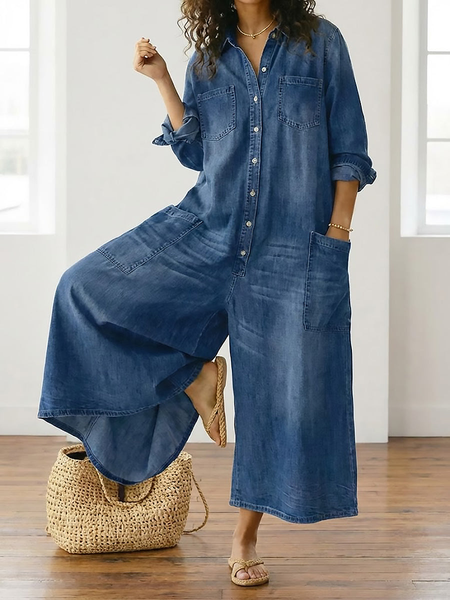 Diana™ | Salopetă vintage din denim cu butoni