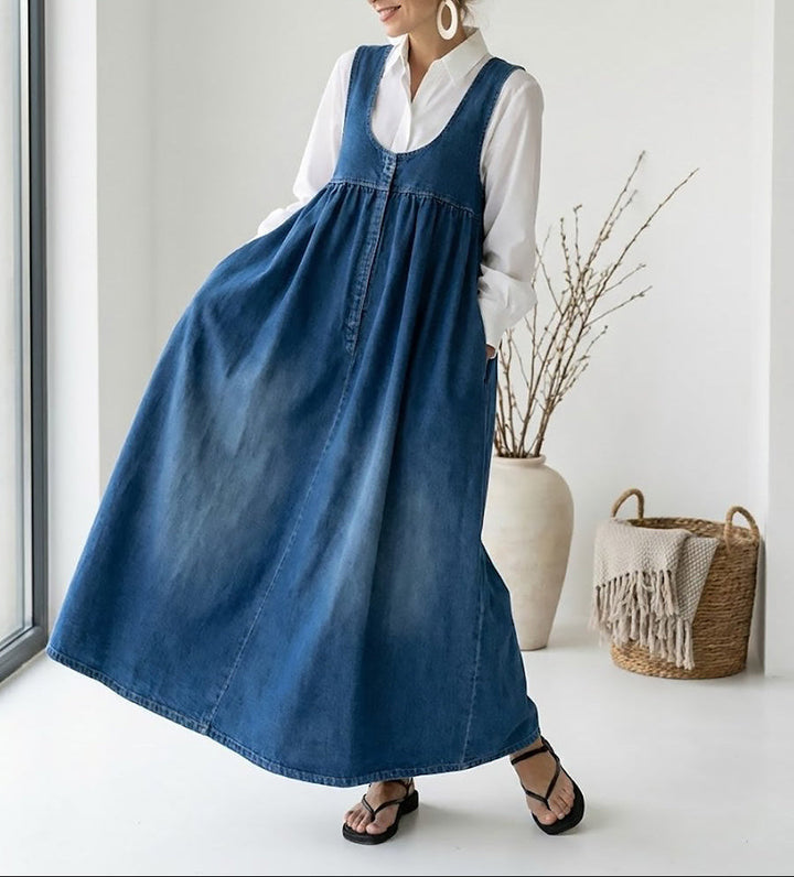 Karen | Robe Maxi en Denim Vintage Doux et Lavé" could be rewritten as:

"Karen | Maxi Robe en Denim Vintage Doux et Lavé