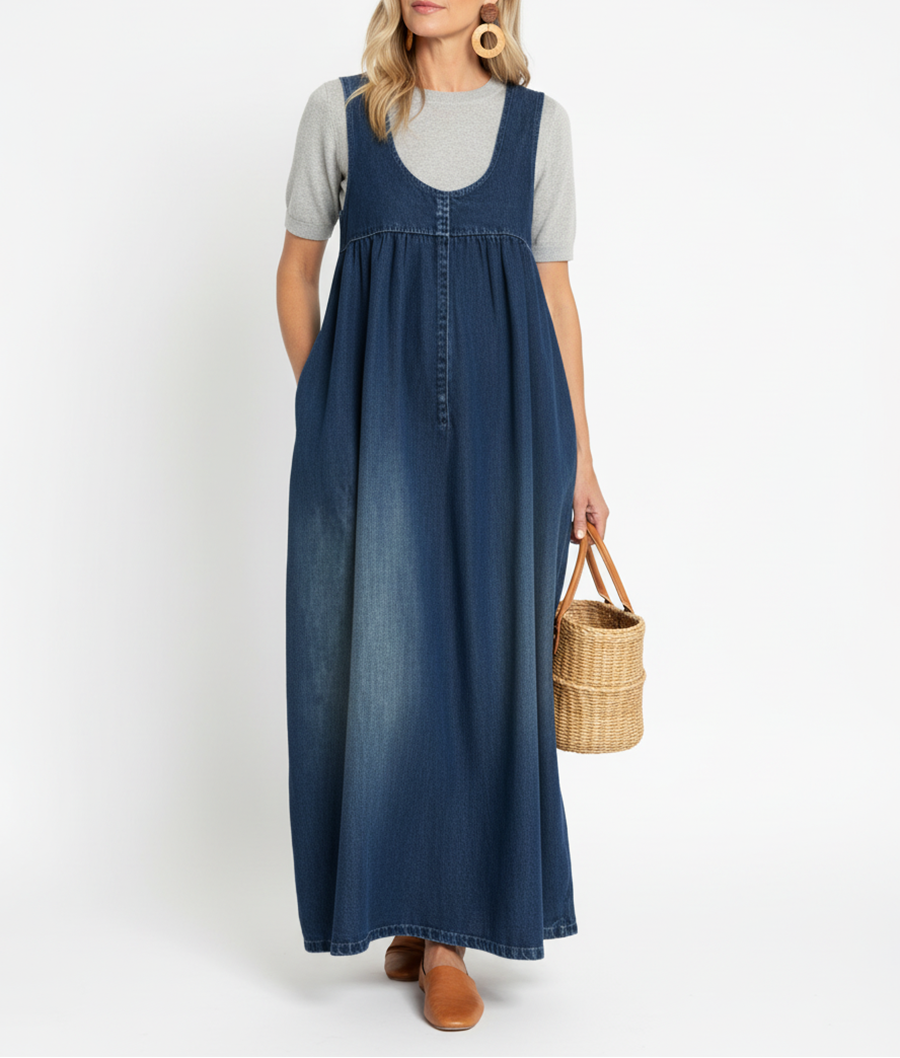 Karen | Robe Maxi en Denim Vintage Doux et Lavé" could be rewritten as:

"Karen | Maxi Robe en Denim Vintage Doux et Lavé