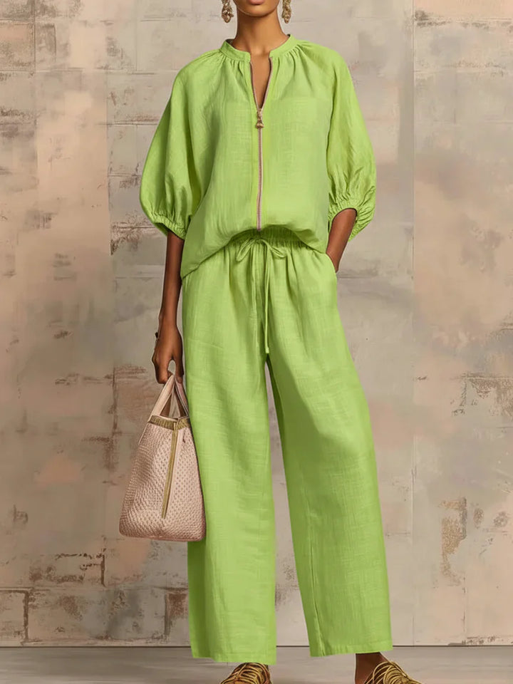 Alba | Ensemble de deux pièces : Chemise décontractée et pantalon à jambes larges